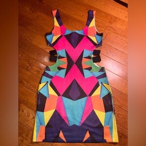 Backless Geometric Print Bodycon Dress - Multicolor